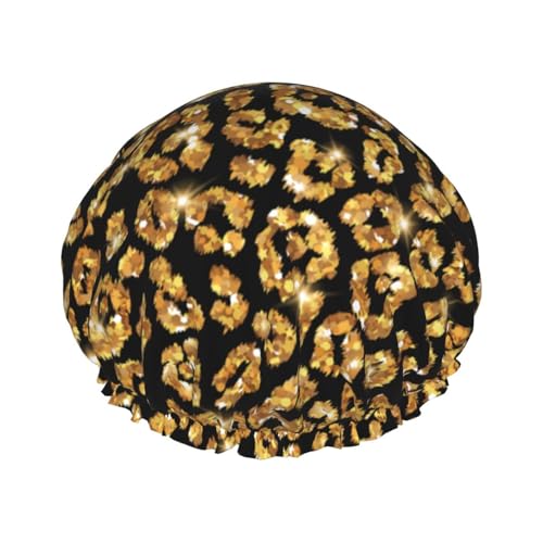 Duschhaube für Frauen – kompatibel mit Gold Glitzer Wild Animal Black Cheetah Leopard Ptint Wiederverwendbare Duschhaube für langes Haar, wasserdichte Haarhaube für die Dusche, stilvolle Haarabdeckung von KWQDOZF