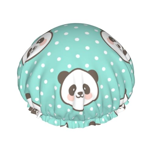 Duschhaube für Frauen – kompatibel mit Kawaii Panda Face Polka Dot Teal Mint Green, wiederverwendbare Duschhaube für langes Haar, wasserdichte Haarhaube für die Dusche, stilvolle Haarabdeckung für die von KWQDOZF