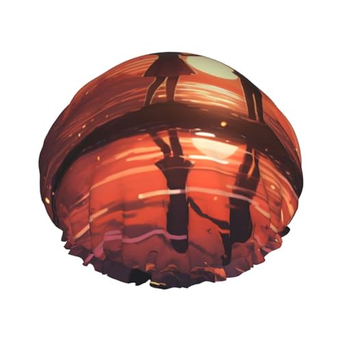 Duschhaube mit Aufdruck „Love Sunset für Damen, doppellagig, wasserdicht, Badehaube, elastisch, wiederverwendbar, Duschhut, Haarschutz, Badehut für Spa-Salon, Baden, Damen von KWQDOZF