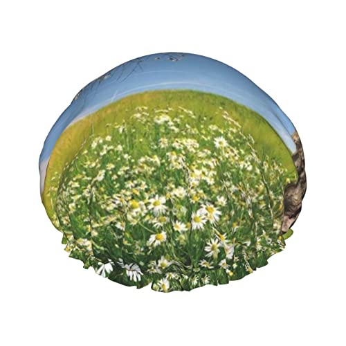Duschhaube mit Blumen-/Frühlings-Aufdruck, doppelter wasserdichter Schutz, Haarhaube, wiederverwendbar, elastischer PEVA-Bade-/Duschhut für Männer, Frauen und Damen, Spa-Salon von KWQDOZF