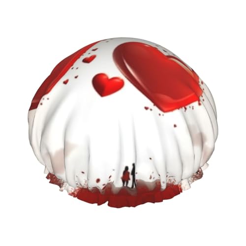 Duschhaube mit Gummizug, wiederverwendbare Badehaube für Damen, weiche doppellagige, wasserdichte Haarhaube, „Romantic Love-Duschhauben für langes, kurzes und lockiges Haar von KWQDOZF