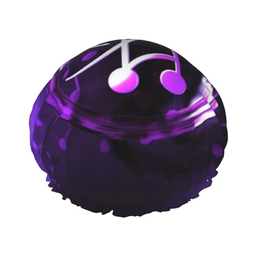 Duschhaube mit Gummizug, wiederverwendbare Badehaube für Damen, weiche doppellagige, wasserdichte Haarhaube, lila Musiksymbol-Duschhauben für langes, kurzes und lockiges Haar von KWQDOZF