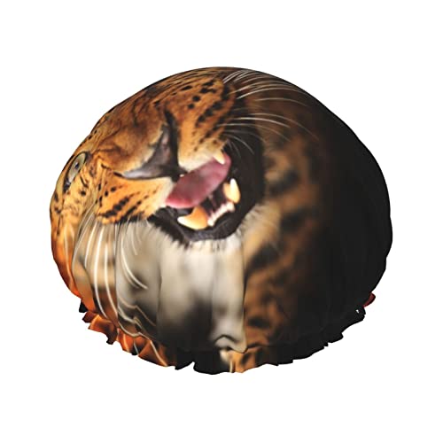 Duschhaube mit Leopardenmuster, doppelter wasserdichter Schutz, Haarhaube, wiederverwendbar, elastischer PEVA-Bade-/Duschhut für Männer, Frauen und Damen, Spa-Salon von KWQDOZF