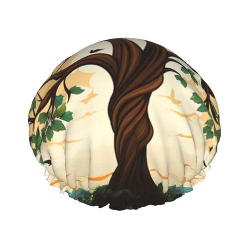 Duschhaube mit Stammbaum-Aufdruck für Damen, doppellagig, wasserdicht, Badehaube, elastisch, wiederverwendbar, Duschhut, Haarschutz, Badehut für Spa-Salon, Baden, Damen von KWQDOZF