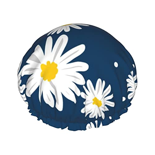Duschhaube mit süßem Gänseblümchen-Blumen-Aufdruck, doppelter wasserdichter Schutz, Haarhaube, wiederverwendbar, elastischer PEVA-Bade-/Duschhut für Männer, Frauen und Damen, Spa-Salon von KWQDOZF
