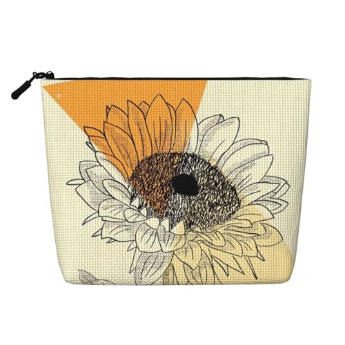 Einfache Kosmetiktasche mit Sonnenblumenmotiv, Reisetasche mit großem Fassungsvermögen für Damen, wasserdichte, einlagige, tragbare Kosmetiktasche aus Hanfimitat mit Reißverschluss von KWQDOZF