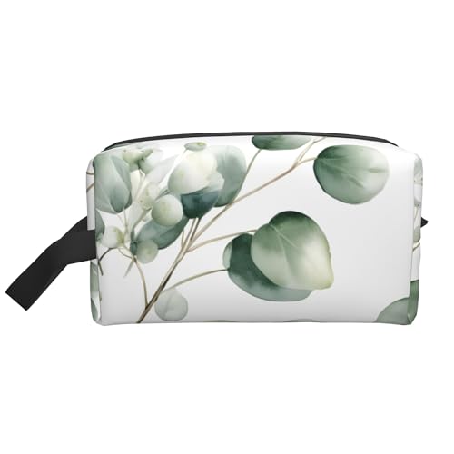 Eukalyptus-Kosmetiktasche für Damen, grüne Blätter, Make-up-Tasche, tragbare Toiletten-Organizer-Tasche, Reisezubehör, Geschenk von KWQDOZF
