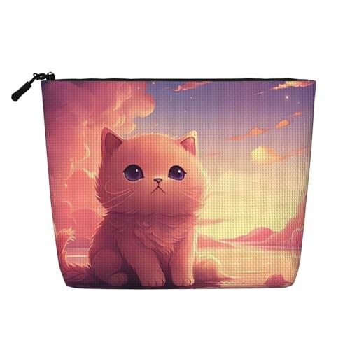 Fantasy Cloud Cat Reise-Make-up-Tasche mit großem Fassungsvermögen für Damen, wasserdichte, einlagige, tragbare Kosmetiktasche aus Hanfimitat mit Reißverschluss von KWQDOZF