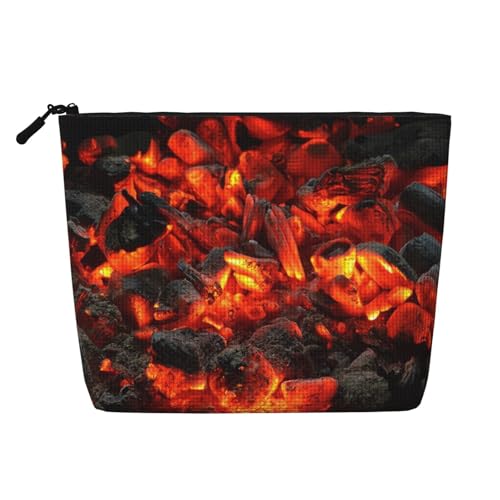Flame Charcoal Grill Reise-Make-up-Tasche mit großem Fassungsvermögen für Damen, wasserdichte, einlagige, tragbare Kosmetiktasche aus Hanfimitat mit Reißverschluss von KWQDOZF