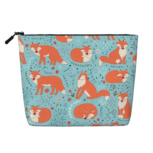 Fox-Make-up-Tasche, große Kapazität für Reisen für Frauen, wasserdichte einlagige tragbare Kosmetiktasche aus Hanfimitat mit Reißverschluss von KWQDOZF