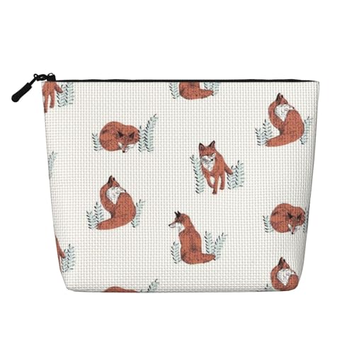 Fox-Make-up-Tasche, große Kapazität für Reisen für Frauen, wasserdichte einlagige tragbare Kosmetiktasche aus Hanfimitat mit Reißverschluss von KWQDOZF