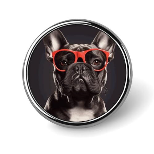 Französische Bulldoggen-Abzeichen, dekorativ, langlebige Aluminiumlegierung, rundes Abzeichen, leichte Knopfbrosche für Hemden, Jacken, Hüte, Uniformen, 2,5 cm von KWQDOZF