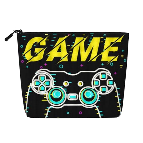 Game Over – Große Reise-Make-up-Tasche für Damen, wasserdichte, einlagige, tragbare Kosmetiktasche aus Hanfimitat mit Reißverschluss von KWQDOZF