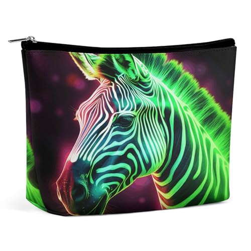 Glowing Zebra PU-Leder Reise-Make-up-Tasche Kosmetiktasche für Frauen Tragbarer Handtaschenverschluss-Organizer von KWQDOZF