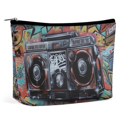 Graffiti Hip Hop PU-Leder Reise-Make-up-Tasche Tasche Kosmetik für Frauen Tragbare Handtasche Verschluss Organizer von KWQDOZF
