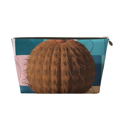 Große Kosmetiktasche für Damen mit Kokosnuss-Schale, Bedruckt, große Kapazität, Reise-Make-up-Tasche aus Leder, wasserdicht, Kulturbeutel, Rasierbeutel, Geldbörse von KWQDOZF