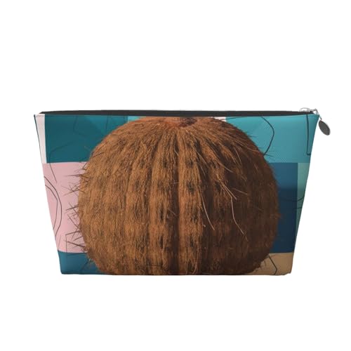 Große Kosmetiktasche für Damen mit Kokosnuss-Schale, Bedruckt, große Kapazität, Reise-Make-up-Tasche aus Leder, wasserdicht, Kulturbeutel, Rasierbeutel, Geldbörse von KWQDOZF