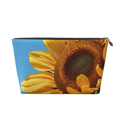 Große Kosmetiktasche für Damen mit Sonnenblumen-Print, großes Fassungsvermögen, Reise-Make-up-Tasche aus Leder, wasserdicht, Kulturbeutel, Rasierbeutel, Geldbörse, Silber von KWQDOZF