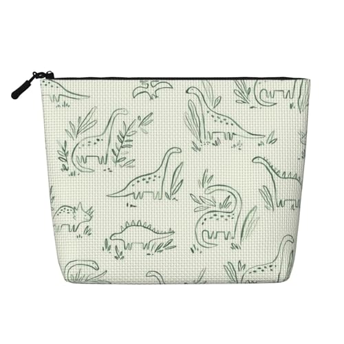 Grüne Dinosaurier, große Reise-Make-up-Tasche für Damen, wasserdichte, einlagige, tragbare Kosmetiktasche aus Hanfimitat mit Reißverschluss von KWQDOZF