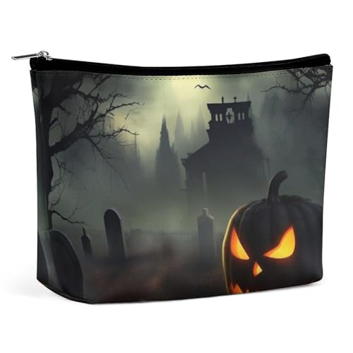Halloween Horror PU-Leder Reise-Make-up-Tasche Tasche Kosmetik für Frauen Tragbare Handtasche Verschluss Organizer von KWQDOZF
