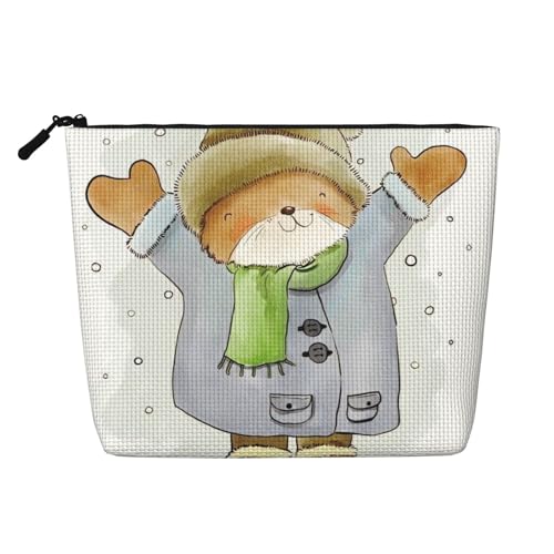 Happy Panda Große Reise-Make-up-Tasche für Damen, wasserdichte, einlagige, tragbare Kosmetiktasche aus Hanfimitat mit Reißverschluss, Kosmetik-Organizer-Tasche von KWQDOZF