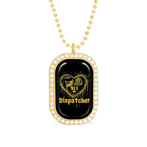 KWQDOZF 911 Diapatcher USA Flagge Anhänger Halskette für Frauen Fashion Square Gold Splitter Kette Diamant Lünette Schmuck von KWQDOZF