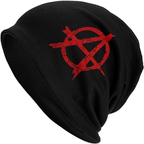KWQDOZF Anarchy Distressed Symbol Erwachsene Strickmütze Beanie Winter Warme Totenkopfmütze – Männer Frauen von KWQDOZF