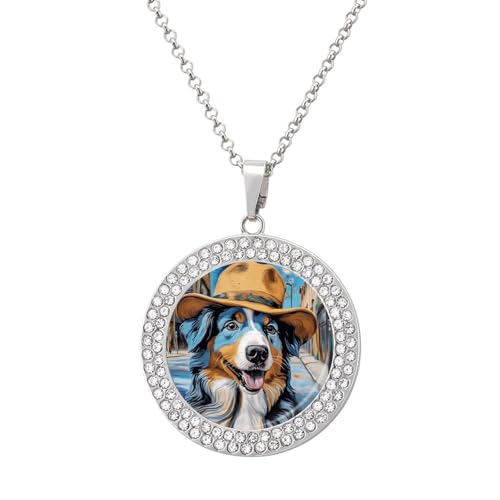 KWQDOZF Australian Shepherd Dog Hat Personalisierte runde Halskette mit Bild-Diamant-Anhänger, personalisierter Erinnerungsschmuck, Geschenk für Männer und Frauen KWQDOZF Australian Shepherd Dog Hat Personalisierte runde Halskette mit Bild-Diamant-Anhänger, personalisierter Erinnerungsschmuck, Geschenk für Männer und Frauen von KWQDOZF