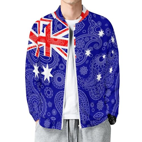 KWQDOZF Australien Paisley Flagge Casual College Jacke Leichte Bomberjacken Windbreaker Trainingsjacke Shirt von KWQDOZF