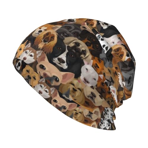KWQDOZF Beanie-Mütze mit Hunde-Motiv, Chemo-Mütze, Krebs-Kopfbedeckung, Totenkopf-Mütze, Slouchy-Beanie, gestrickte Totenkopf-Mütze für Damen und Herren von KWQDOZF