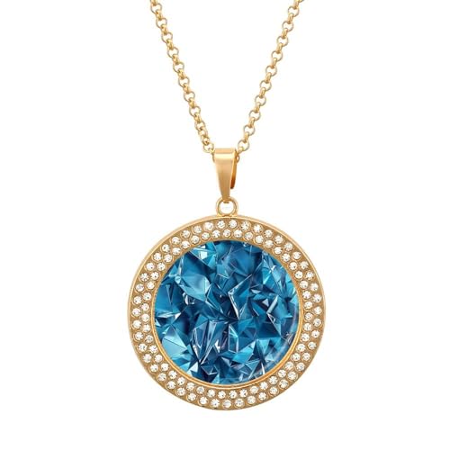 KWQDOZF Blaue geometrische Diamant-Anhänger-Halskette für Damen, modisch, runde Goldsplitterkette, Diamant-Lünette von KWQDOZF