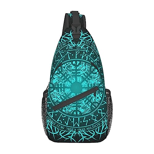 KWQDOZF Bue Circle Viking Vegvisir Runenkompass Sling-Rucksack für Damen und Herren, Brusttasche, Tagesrucksack, Umhängetasche für Reisen, Sport, Laufen, Wandern von KWQDOZF