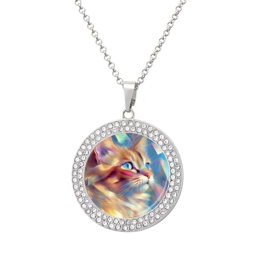 KWQDOZF Bunte 3D-Katze, personalisierte runde Halskette mit Bild-Diamant-Anhänger, personalisierter Erinnerungsschmuck, Geschenk für Männer und Frauen KWQDOZF Bunte 3D-Katze, personalisierte runde Halskette mit Bild-Diamant-Anhänger, personalisierter Erinnerungsschmuck, Geschenk für Männer und Frauen von KWQDOZF