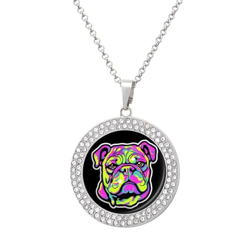 KWQDOZF Bunte Bulldogge, personalisierte runde Halskette mit Bild-Diamant-Anhänger, personalisierter Erinnerungsschmuck, Geschenk für Männer und Frauen KWQDOZF Bunte Bulldogge, personalisierte runde Halskette mit Bild-Diamant-Anhänger, personalisierter Erinnerungsschmuck, Geschenk für Männer und Frauen von KWQDOZF
