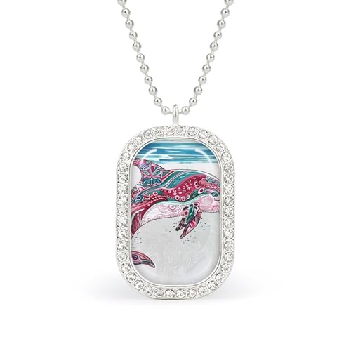 KWQDOZF Bunte Halskette mit Delfin-Anhänger und Streifen für Damen, modischer Schmuck mit quadratischer Gold-Splitter-Kette und Diamant-Lünette von KWQDOZF