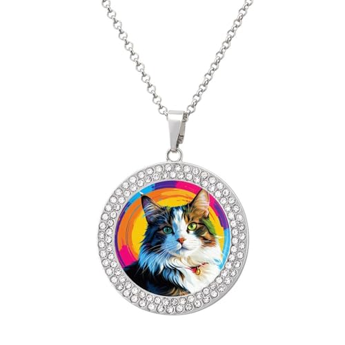 KWQDOZF Bunte Katzen, personalisierte runde Halskette mit Bild, Diamant-Anhänger, personalisierter Erinnerungsschmuck, Geschenk für Männer und Frauen KWQDOZF Bunte Katzen, personalisierte runde Halskette mit Bild, Diamant-Anhänger, personalisierter Erinnerungsschmuck, Geschenk für Männer und Frauen von KWQDOZF