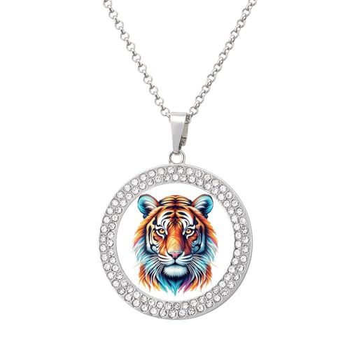 KWQDOZF Bunte Tiger-Halskette mit rundem Bild und Diamant-Anhänger, personalisierter Erinnerungsschmuck, Geschenk für Männer und Frauen KWQDOZF Bunte Tiger-Halskette mit rundem Bild und Diamant-Anhänger, personalisierter Erinnerungsschmuck, Geschenk für Männer und Frauen von KWQDOZF