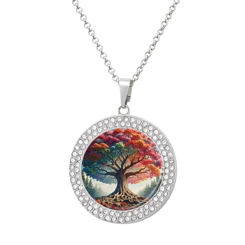 KWQDOZF Bunter Weltbaum, personalisierte runde Halskette mit Bild-Diamant-Anhänger, personalisierter Erinnerungsschmuck, Geschenk für Männer und Frauen KWQDOZF Bunter Weltbaum, personalisierte runde Halskette mit Bild-Diamant-Anhänger, personalisierter Erinnerungsschmuck, Geschenk für Männer und Frauen von KWQDOZF