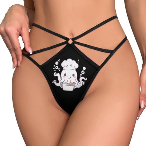 KWQDOZF Chef Octopus mit Einer Pfanne Damen G-String Thongs Stretch T-Back String Strap Unterwäsche Panty von KWQDOZF