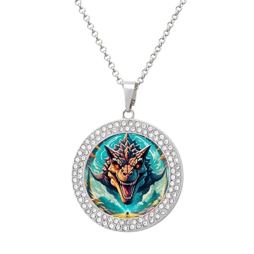 KWQDOZF Coole Dinosaurier-Halskette mit rundem Bild und Diamant-Anhänger, personalisierter Erinnerungsschmuck, Geschenk für Männer und Frauen KWQDOZF Coole Dinosaurier-Halskette mit rundem Bild und Diamant-Anhänger, personalisierter Erinnerungsschmuck, Geschenk für Männer und Frauen von KWQDOZF