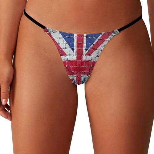 KWQDOZF Damen-Strings mit britischer Flagge und Ziegelsteinmauer, niedrig sitzende Höschen, Stretch-T-Back, Tangas, unsichtbare Unterwäsche von KWQDOZF