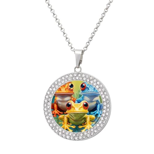 KWQDOZF Drei Frösche, personalisierte runde Halskette mit Bild, Diamant-Anhänger, personalisierter Erinnerungsschmuck, Geschenk für Männer und Frauen KWQDOZF Drei Frösche, personalisierte runde Halskette mit Bild, Diamant-Anhänger, personalisierter Erinnerungsschmuck, Geschenk für Männer und Frauen von KWQDOZF