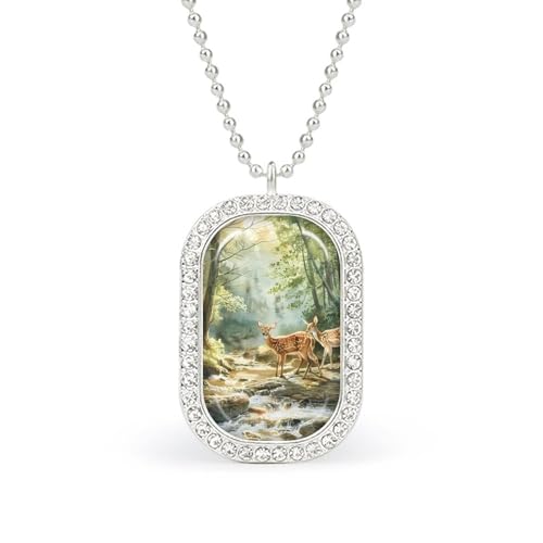 KWQDOZF Fairytales Halskette mit Tieranhänger, Hirsch und Rehkitz, für Damen, modisch, quadratisch, Gold/Splitter-Kette, Diamant-Lünette von KWQDOZF