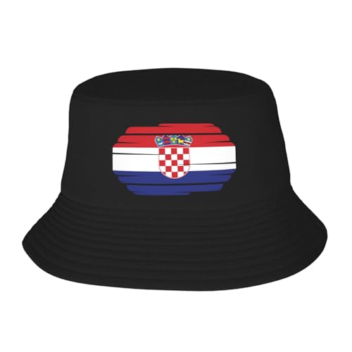KWQDOZF Fischerhut mit Kroatien-Flagge, Fischermütze für Herren und Damen. Sonnenhüte Schwarz von KWQDOZF