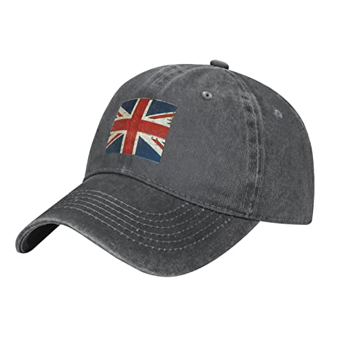 KWQDOZF Flache Baseballkappe im britischen Vintage-Stil mit Union Jack-Flagge Hut für Herren und Damen verstellbar Schwarz von KWQDOZF