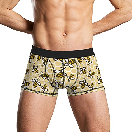 KWQDOZF Gelbe Biene und Waben-Herrenunterwäsche, Boxershorts, weiche, Kurze Trunk-Stretch-Unterhose von KWQDOZF