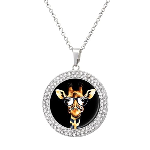 KWQDOZF Giraffe mit Brille, personalisierte runde Halskette mit Bild, Diamant-Anhänger, personalisierter Erinnerungsschmuck, Geschenk für Männer und Frauen KWQDOZF Giraffe mit Brille, personalisierte runde Halskette mit Bild, Diamant-Anhänger, personalisierter Erinnerungsschmuck, Geschenk für Männer und Frauen von KWQDOZF
