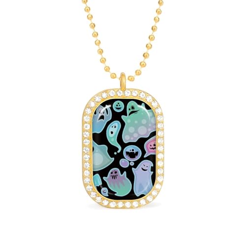 KWQDOZF Halskette mit Anhänger „Boo Ghost Host für Damen, modisch, quadratisch, Gold/Splitter-Kette, Diamant-Lünette von KWQDOZF