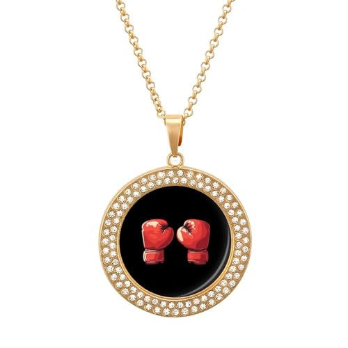 KWQDOZF Halskette mit Anhänger „Boxhandschuhe für Damen, modisch, rund, Gold/Splitter-Kette, Diamant-Lünette von KWQDOZF