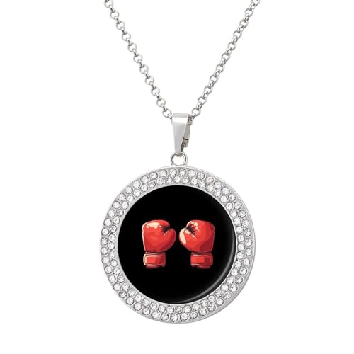 KWQDOZF Halskette mit Anhänger „Boxhandschuhe für Damen, modisch, rund, Gold/Splitter-Kette, Diamant-Lünette von KWQDOZF